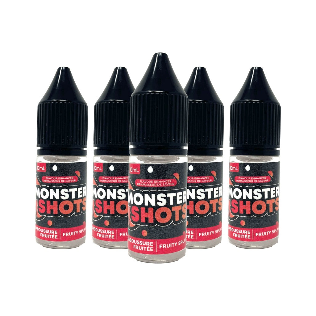 Bouteille compte-gouttes MONSTER SHOTS éclaboussure fruitée pour boissons et desserts.