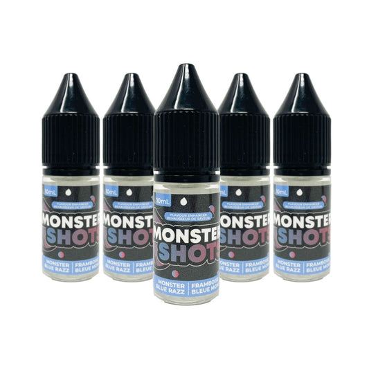 Bouteille compte-gouttes MONSTER SHOTS framboise bleue monstre pour boissons et desserts.