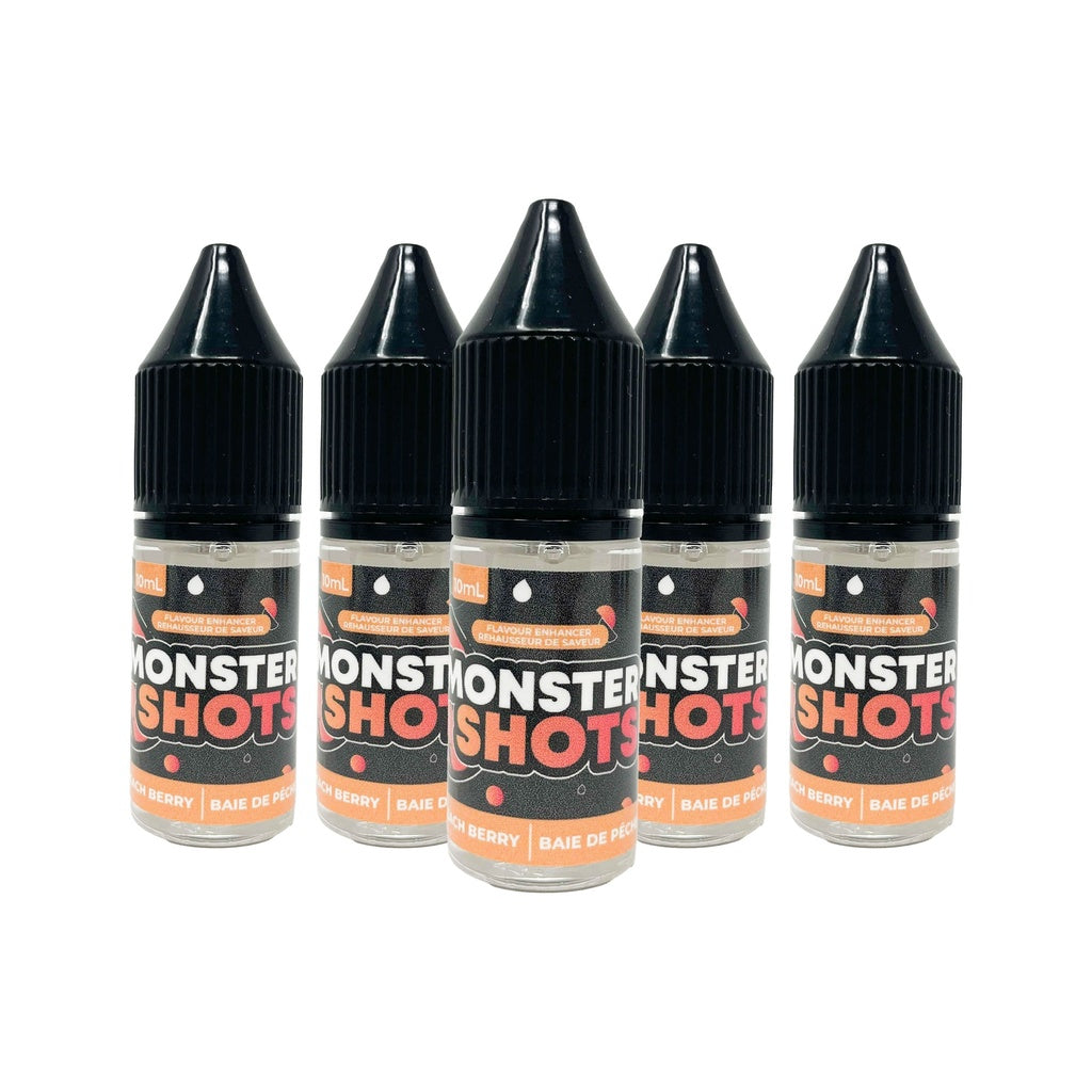 Bouteille compte-gouttes MONSTER SHOTS baie de pêche pour boissons et desserts.