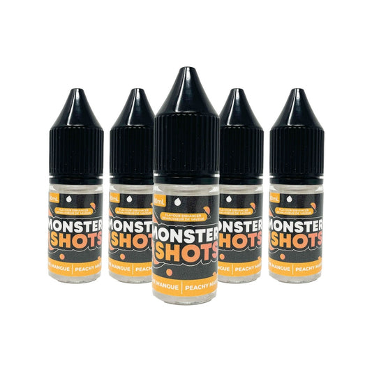 Bouteille compte-gouttes MONSTER SHOTS pêche mangue pour boissons et desserts.