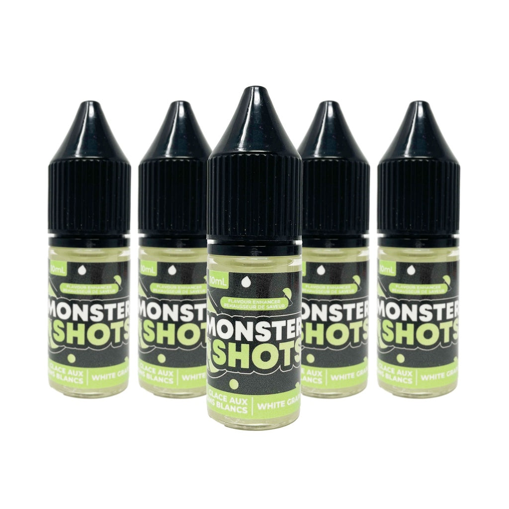 Bouteille compte-gouttes MONSTER SHOTS glace aux raisins blancs pour boissons et desserts.