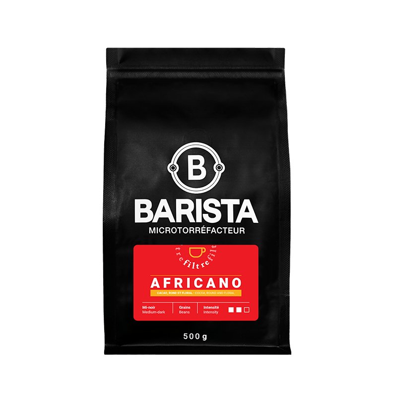 Sac de café Africano Filtre BARISTA, torréfaction mi-noire, origine Éthiopie.