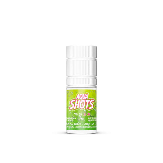 Bouteille compte-gouttes 7ml AQUA SHOTS Melon Litchi, saveur fruitée et exotique pour boissons et desserts.